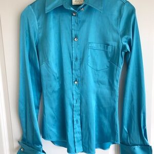 Authentic D&G Blue Satin Shirt with diamond button